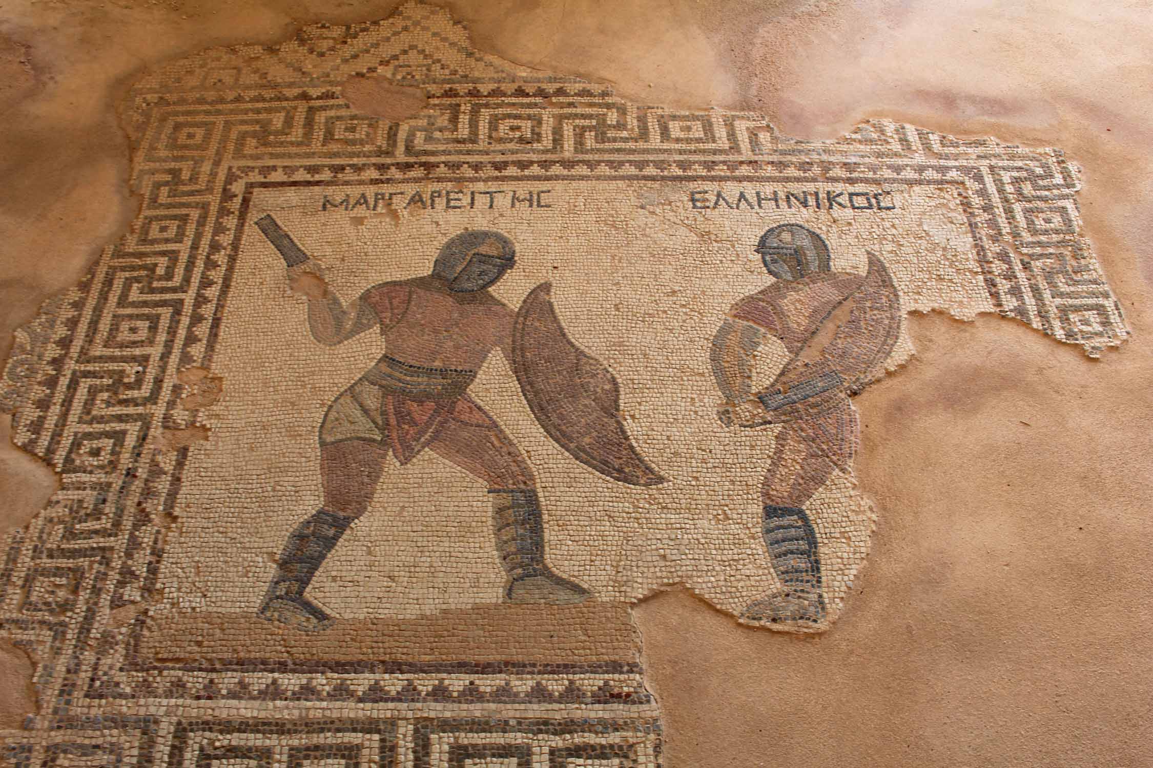 Kourion, site archéologique, mosaïque gladiateurs