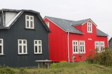 Islande, Stokkseyri, maisons color&eacute;es
