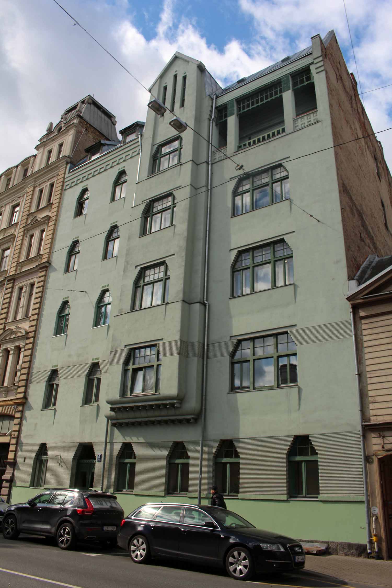Riga, Art Nouveau, rue Lacplesa iela, bâtiment vert