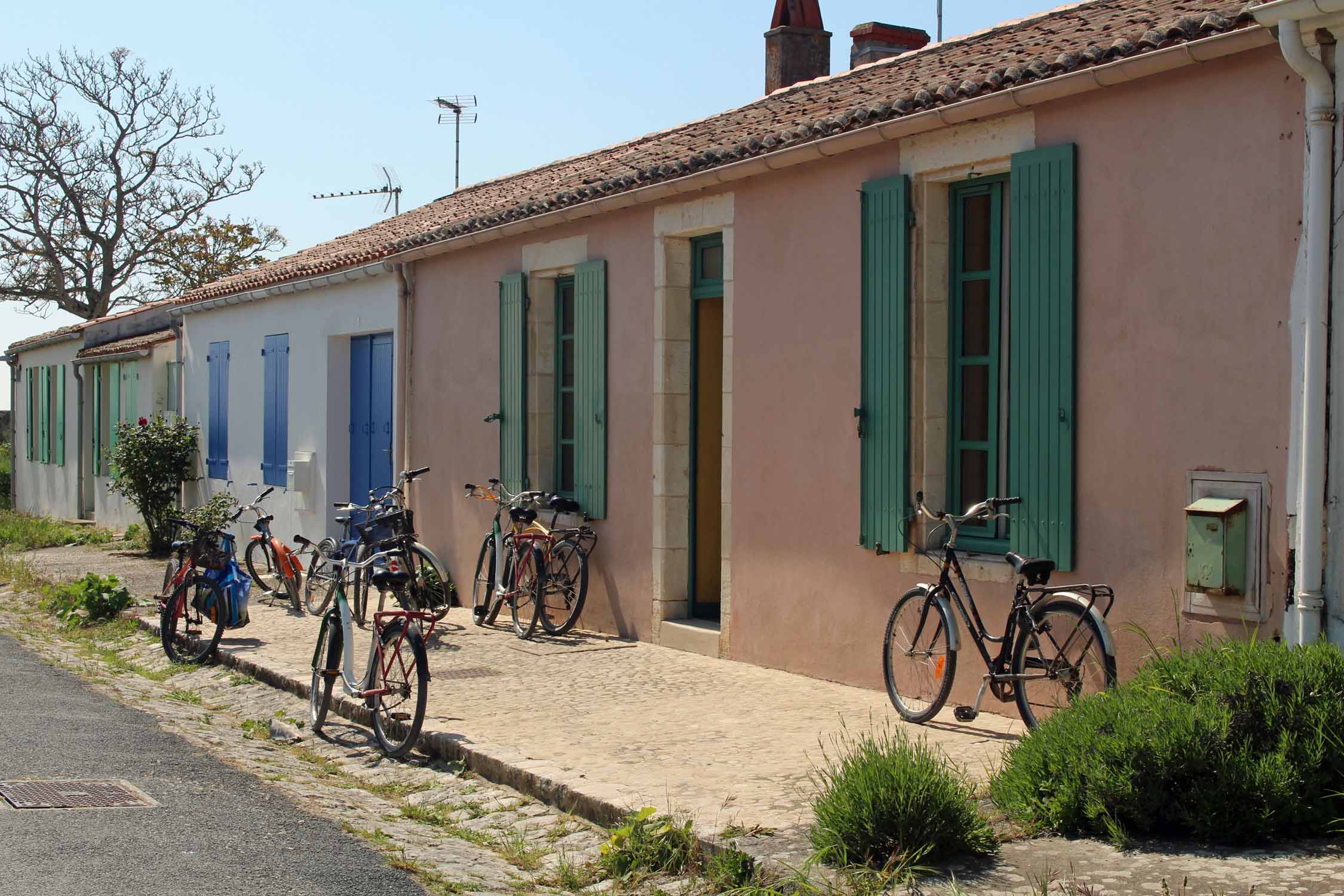 Ile d'Aix, rue, sémaphore, maisons colorées