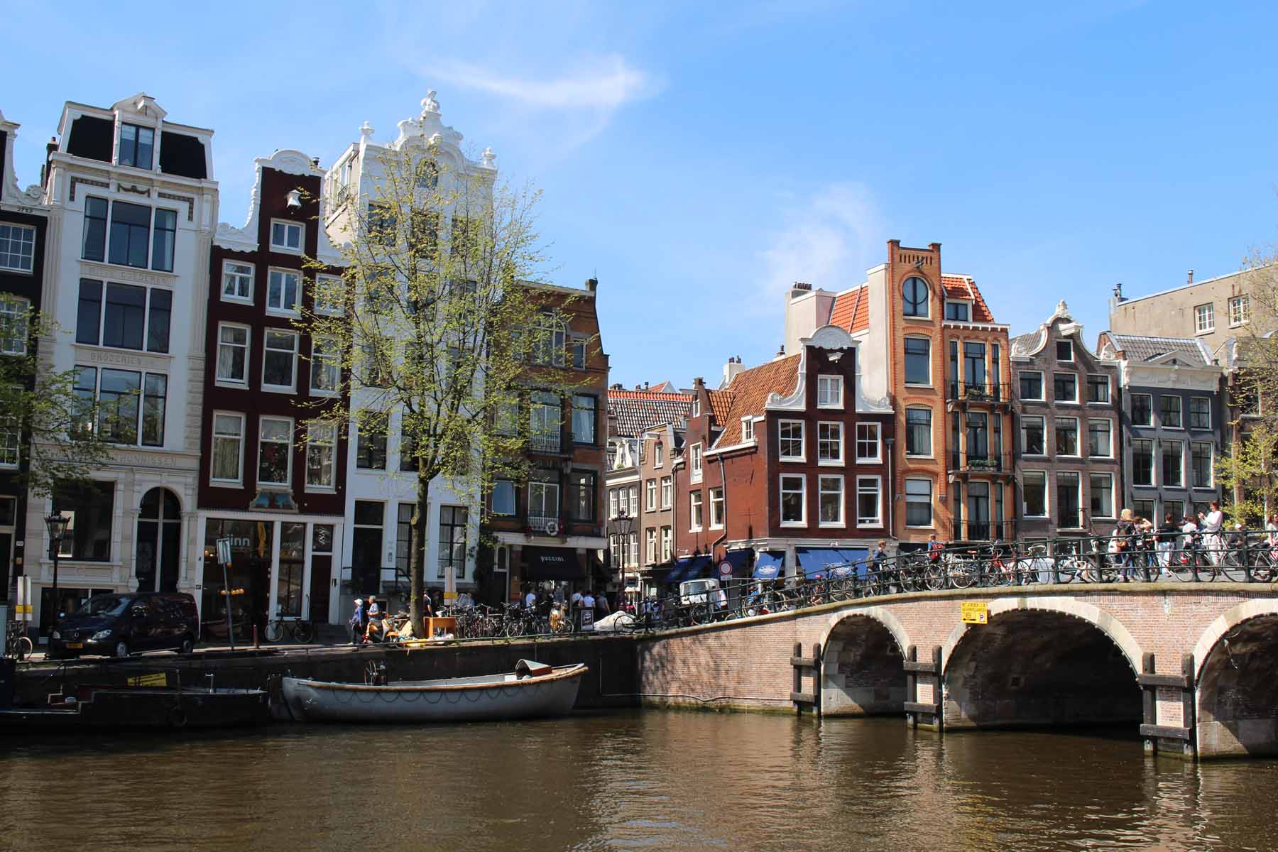 Amsterdam, Singel, pont, bateau