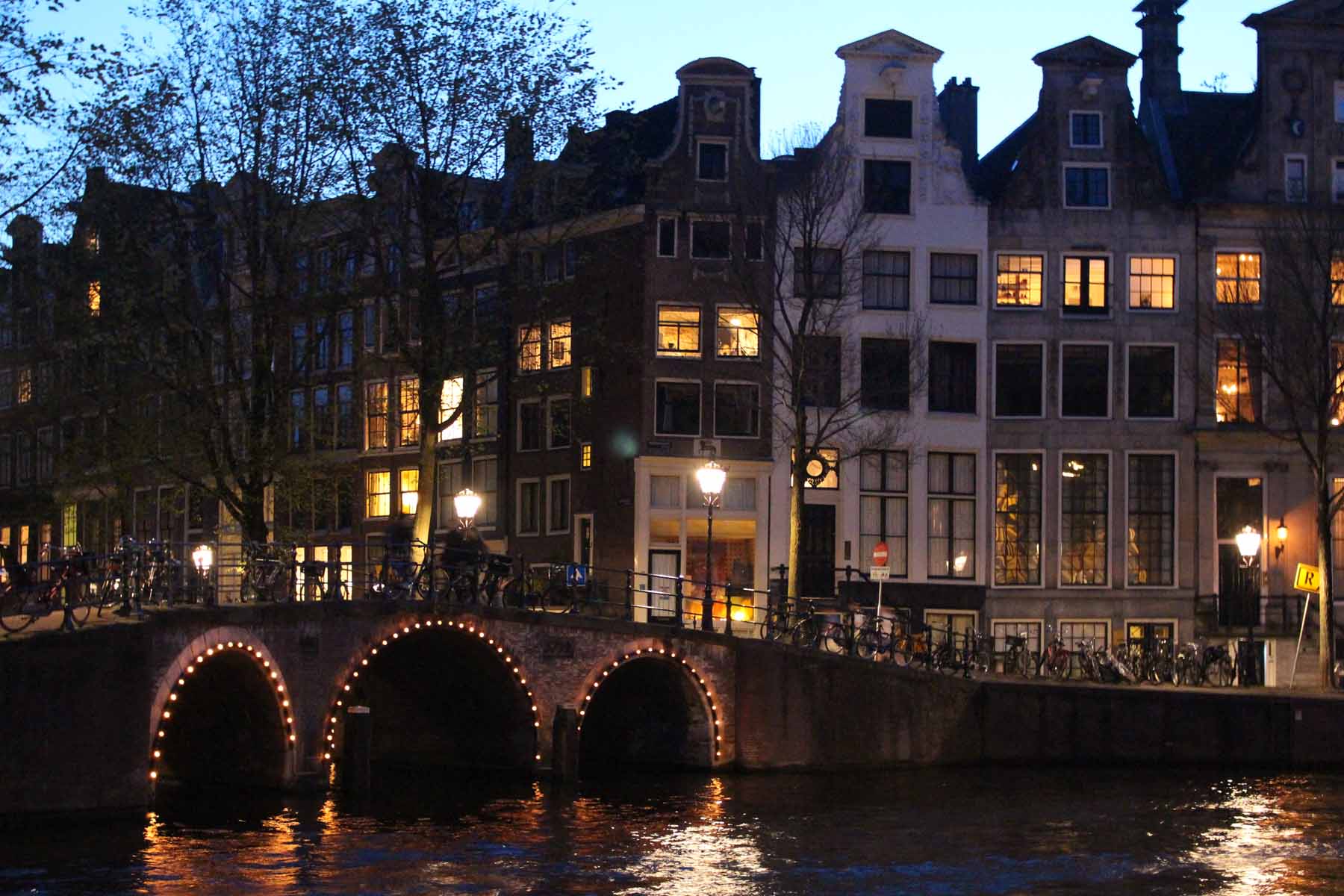 Amsterdam, pont, nuit, Herengracht