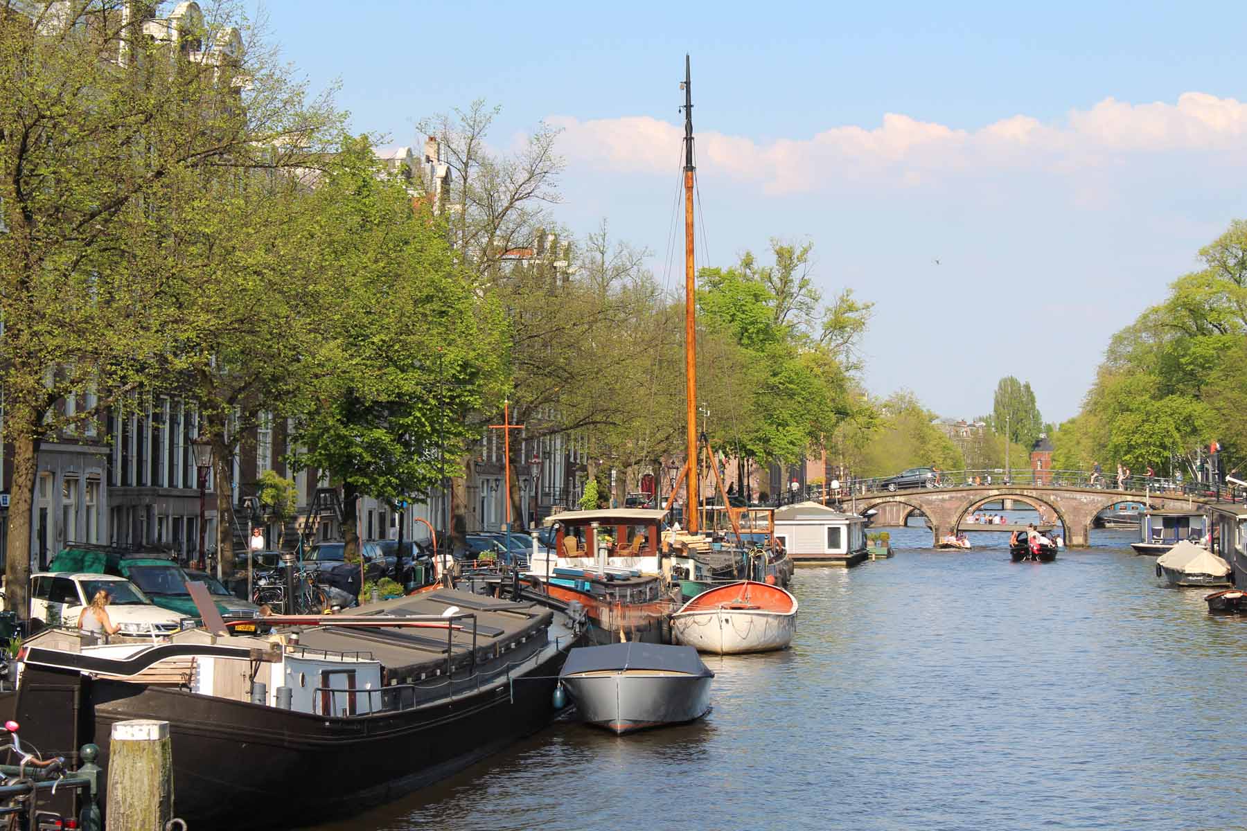 Amsterdam, pont, Herengracht, péniches