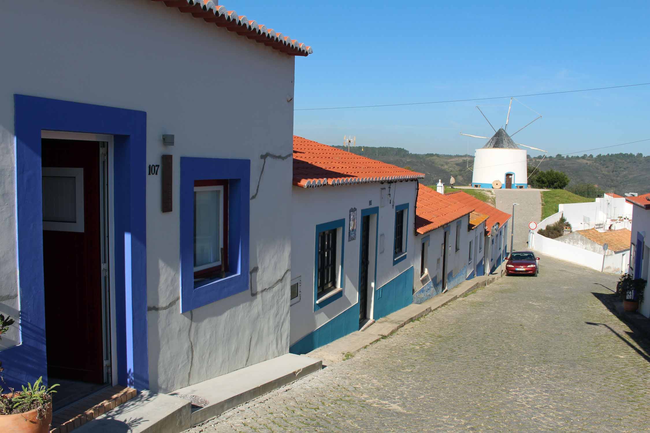 Odeceixe, maisons bleues, moulin